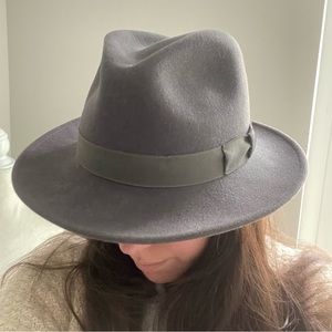 Vintage Wide Rim Wool USA Bow Western Gray Hat Large